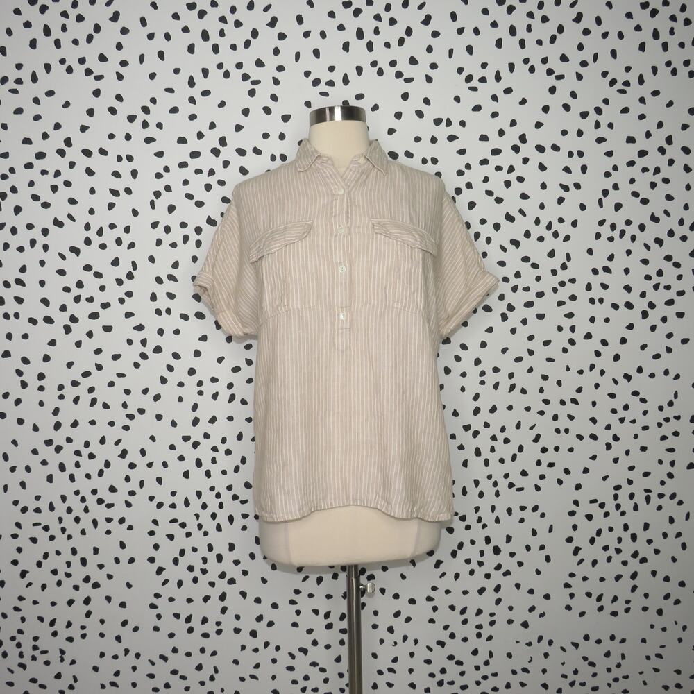 J. Crew x Baird McNutt Tan Striped Linen Short Sleeve Top - Picture 3 of 11
